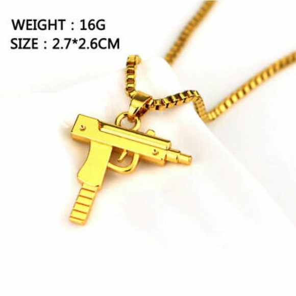 Gold Plated Solid Pistol Uzi Gun Pendant - Picture 6 of 8